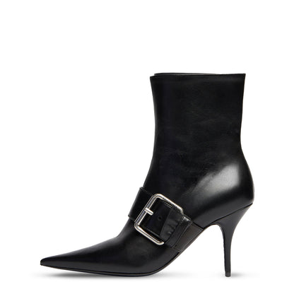 Knife Buckled Leather Ankle Boots