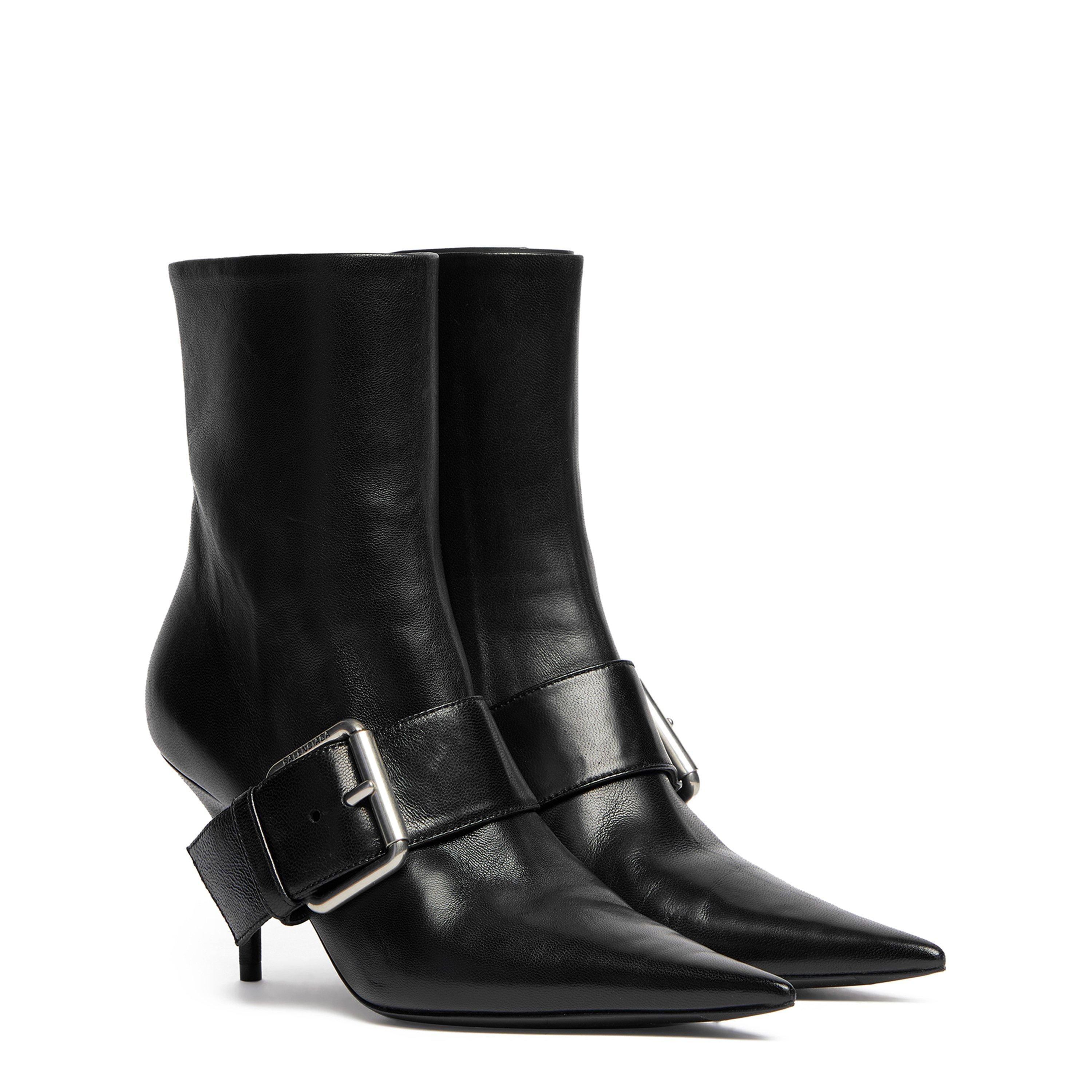 Knife Buckled Leather Ankle Boots