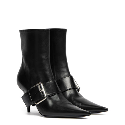 Knife Buckled Leather Ankle Boots