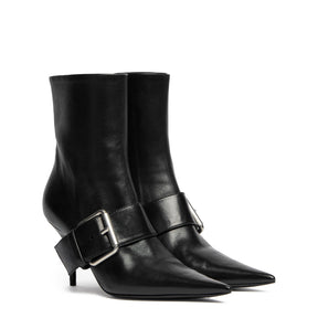 Knife Buckled Leather Ankle Boots