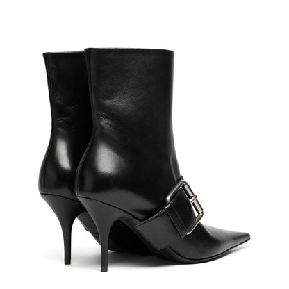Knife Buckled Leather Ankle Boots