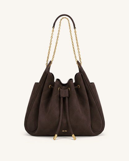 Rowan Faux Suede Quilted Chain Bucket Bag - Blue