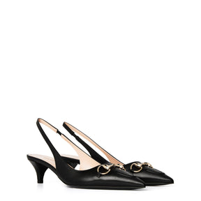 Women's Motif Canvas Horsebit Sling Pumps