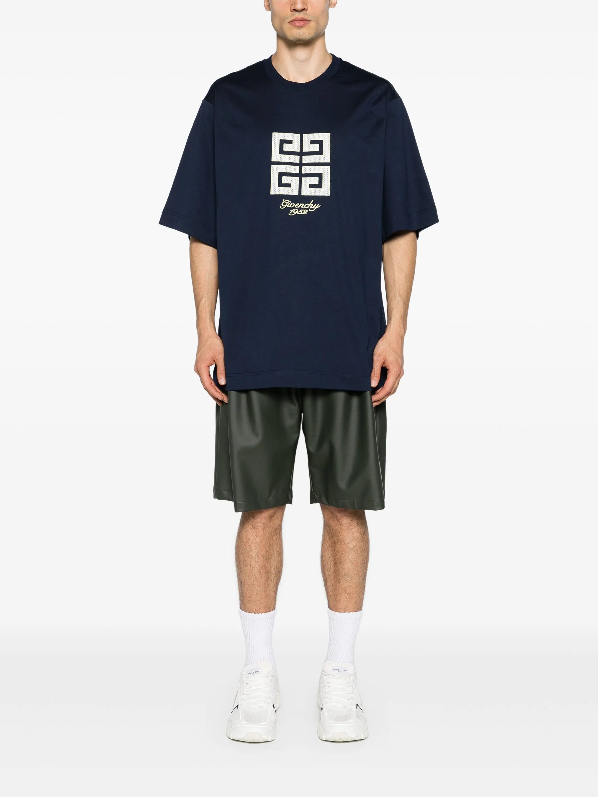 Givenchy 4G 1952 Embroidered Logo Oversized T-Shirt in Medium Blue