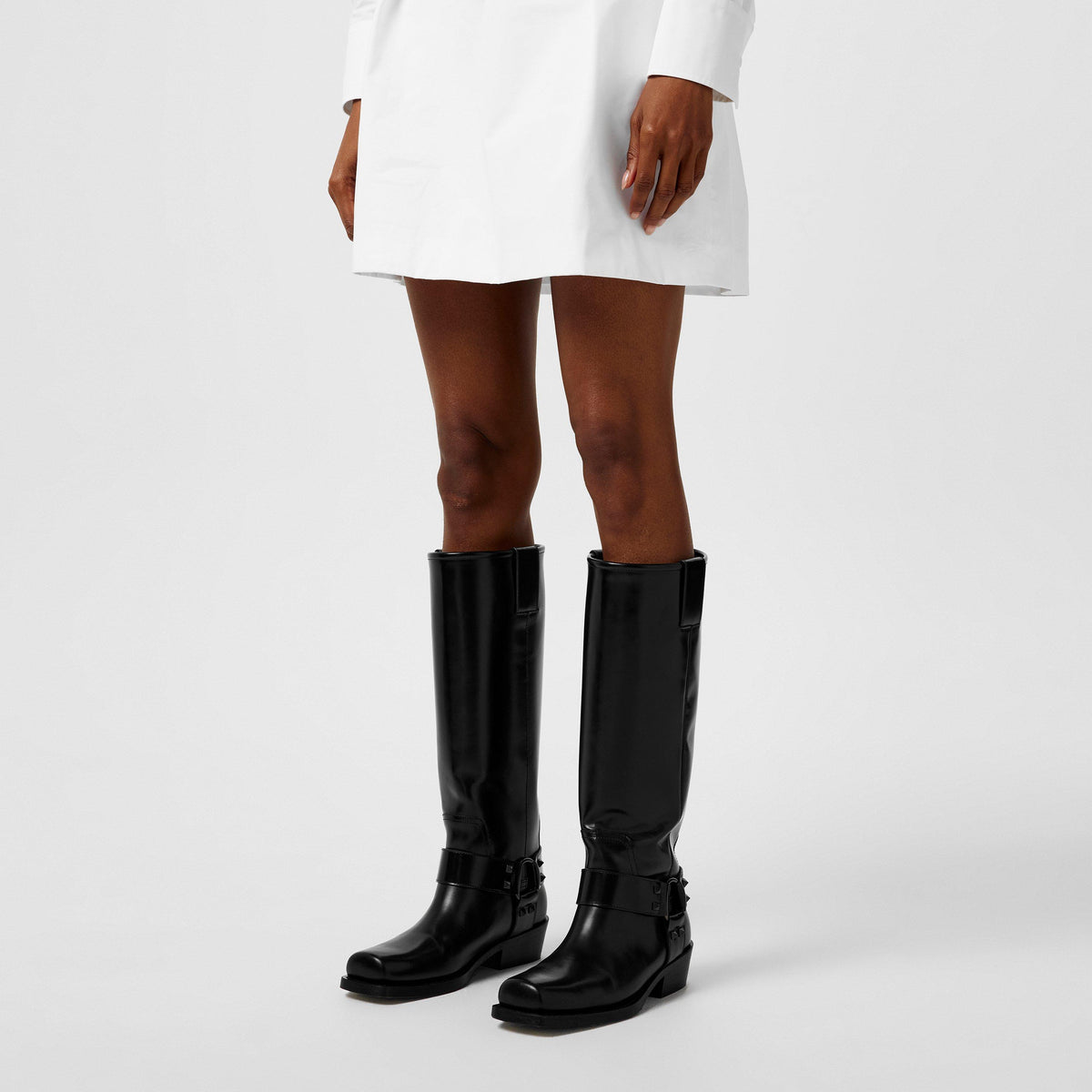 Leather Knee High Biker Boots
