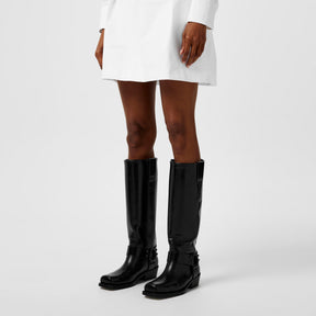 Leather Knee High Biker Boots