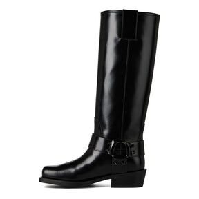 Leather Knee High Biker Boots