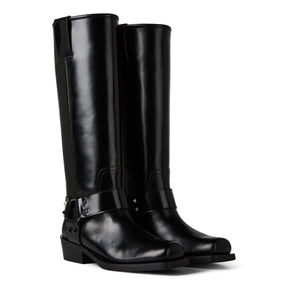 Leather Knee High Biker Boots