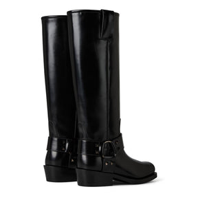Leather Knee High Biker Boots