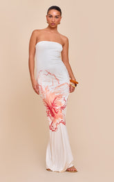 Cream Floral Printed Bandeau Maxi Dress