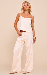 Petite Champagne Satin Wide Leg Trousers