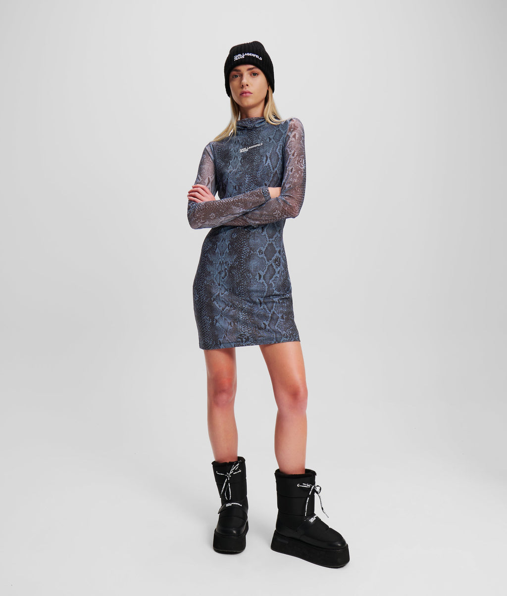 SNAKE-PRINT MESH DRESS