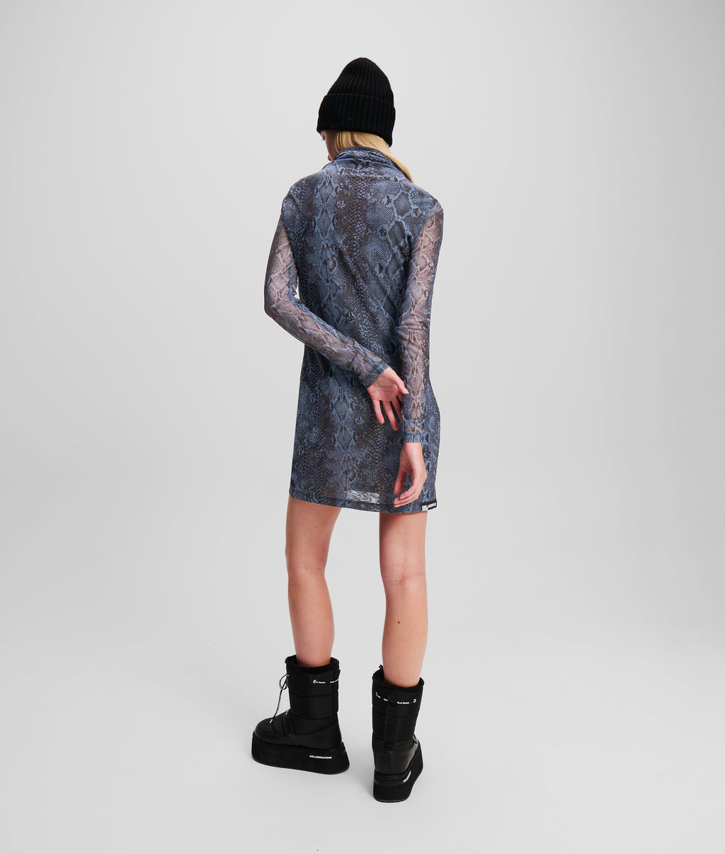 SNAKE-PRINT MESH DRESS