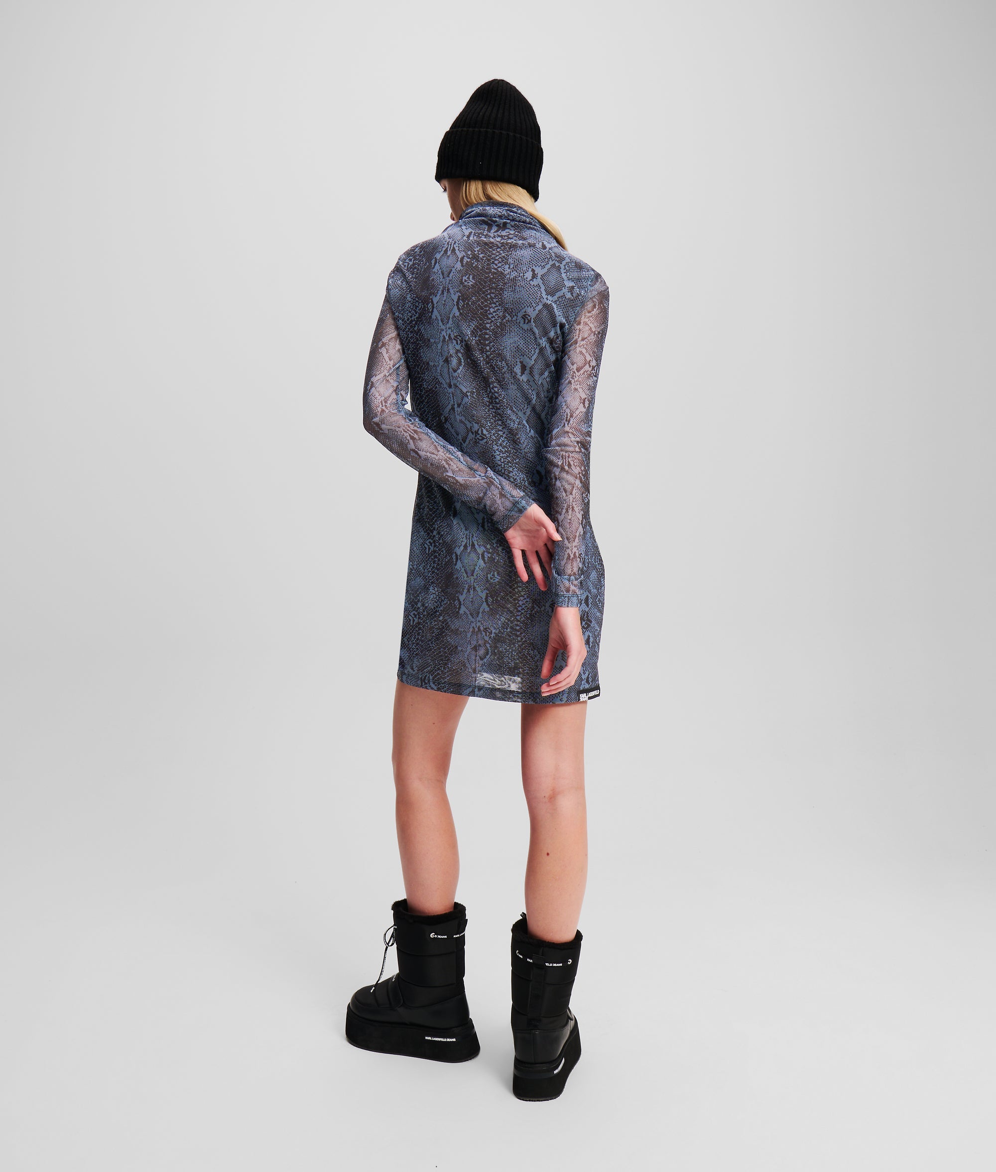 SNAKE-PRINT MESH DRESS