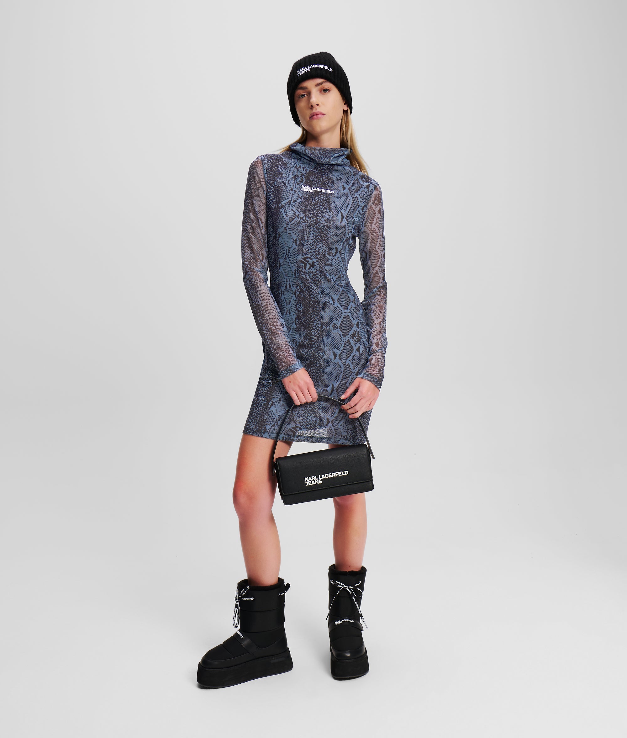 SNAKE-PRINT MESH DRESS