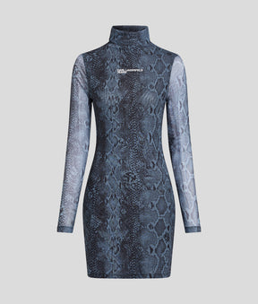 SNAKE-PRINT MESH DRESS