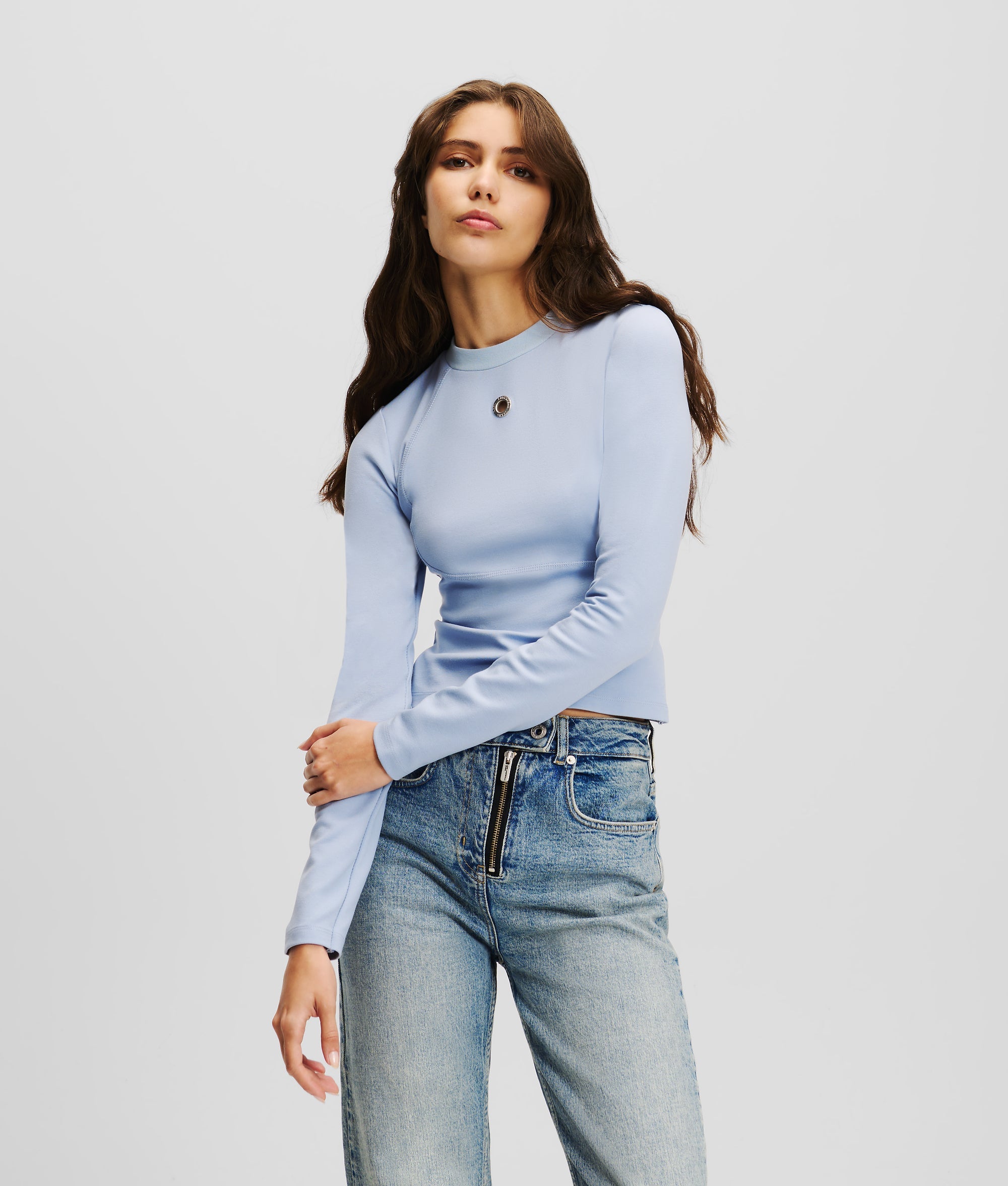 LONG-SLEEVED EYELET TOP