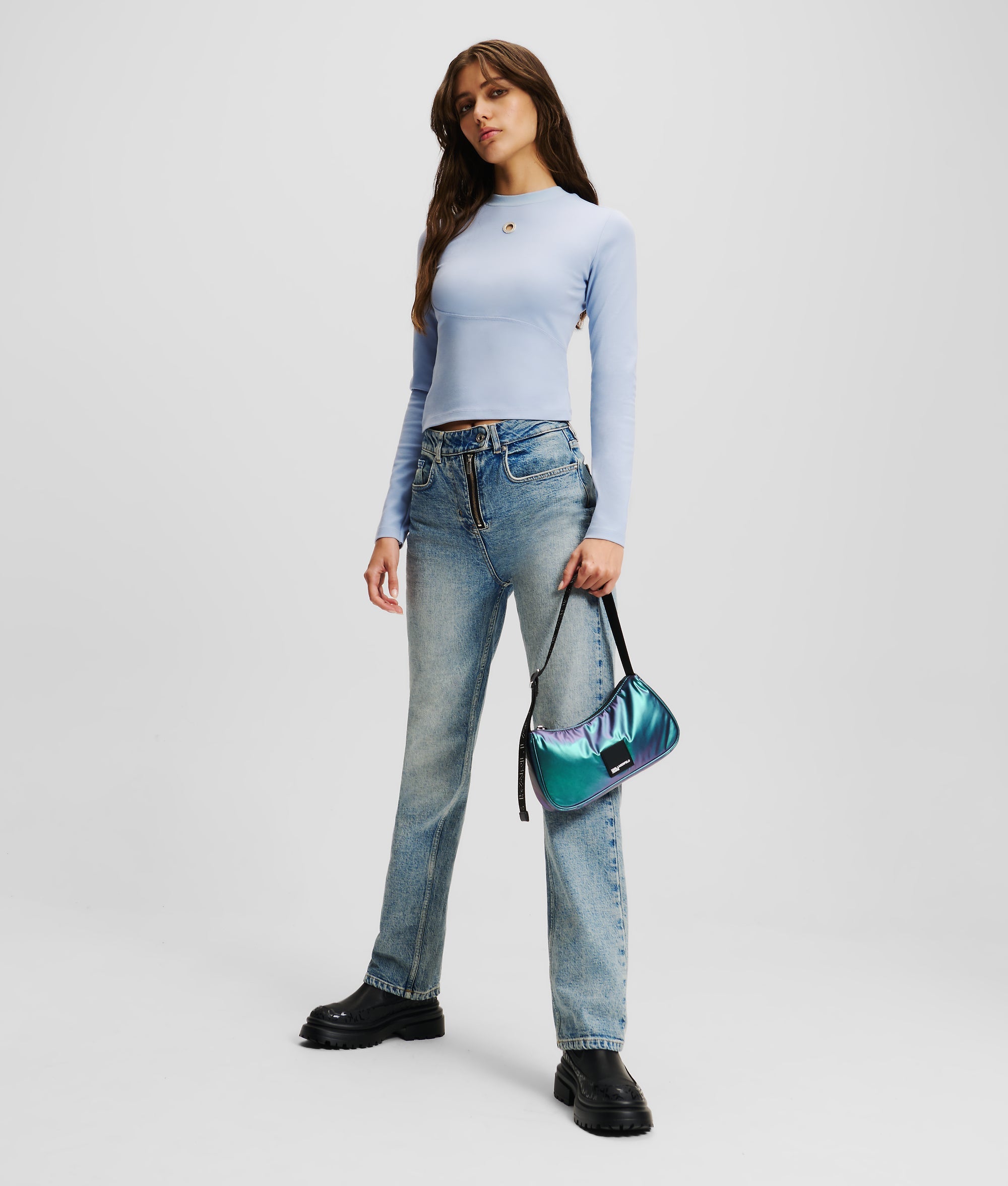 LONG-SLEEVED EYELET TOP