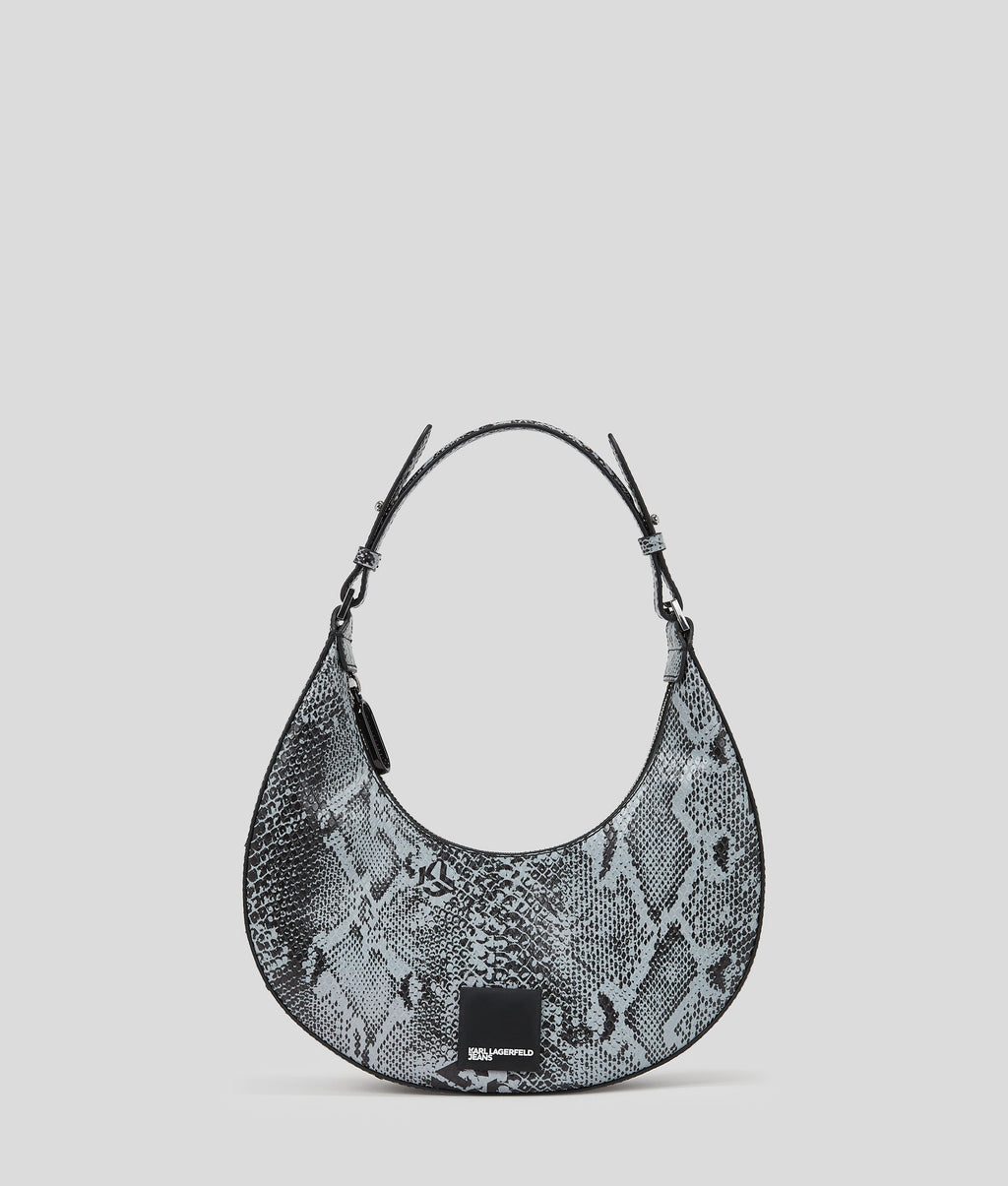 SNAKE-EFFECT HALF-MOON SHOULDER BAG