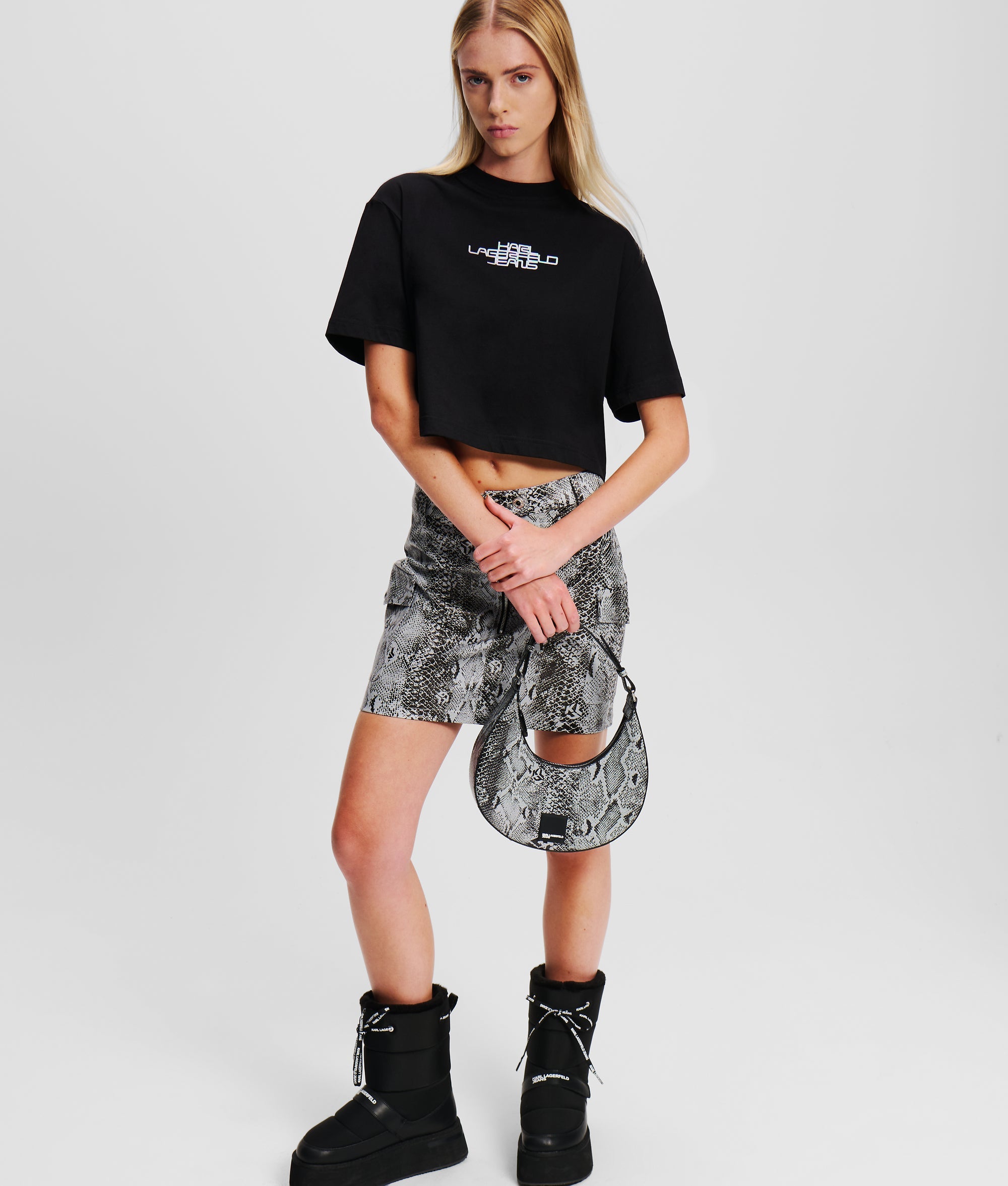 SNAKE-EFFECT HALF-MOON SHOULDER BAG