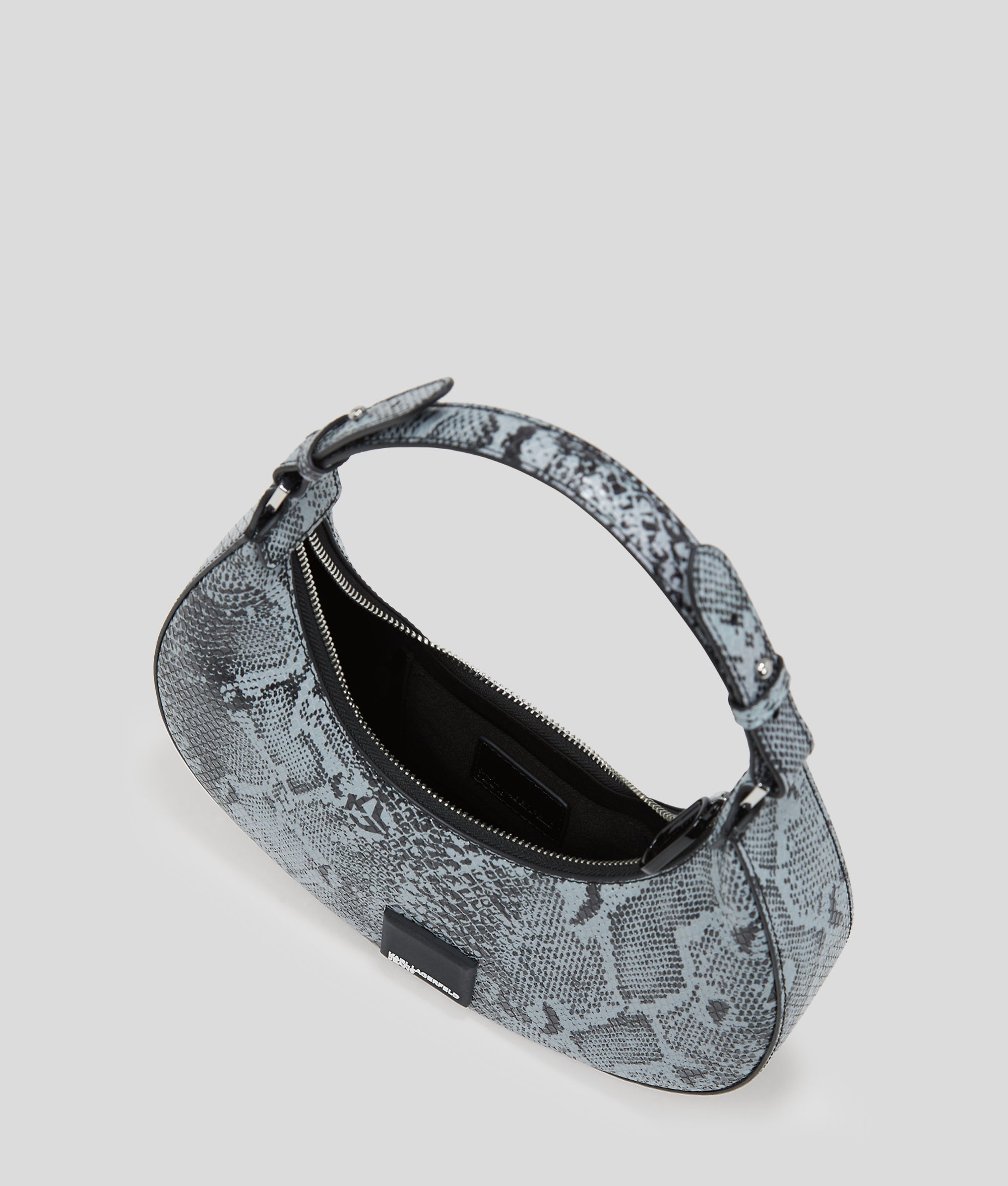 SNAKE-EFFECT HALF-MOON SHOULDER BAG