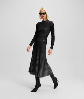 METALLIC PLEATED MIDI SKIRT