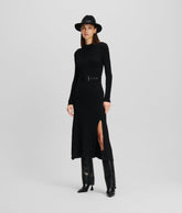 LONG-SLEEVED BELTED KNIT DRESS