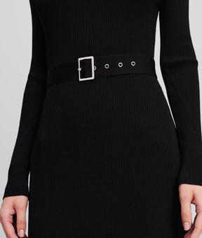 LONG-SLEEVED BELTED KNIT DRESS