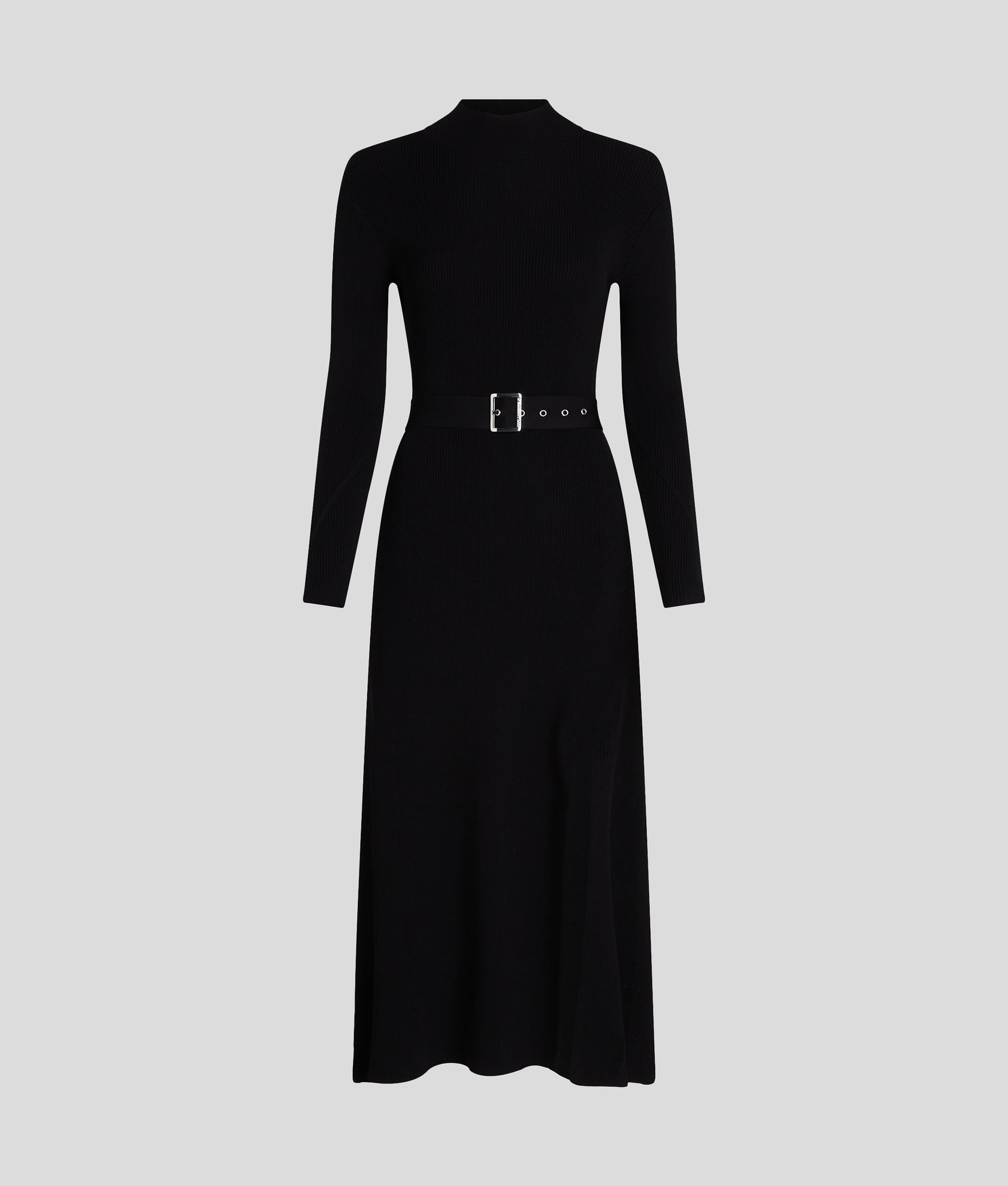 LONG-SLEEVED BELTED KNIT DRESS