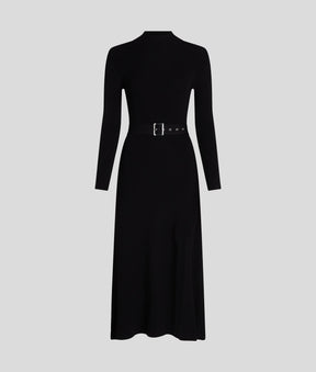 LONG-SLEEVED BELTED KNIT DRESS