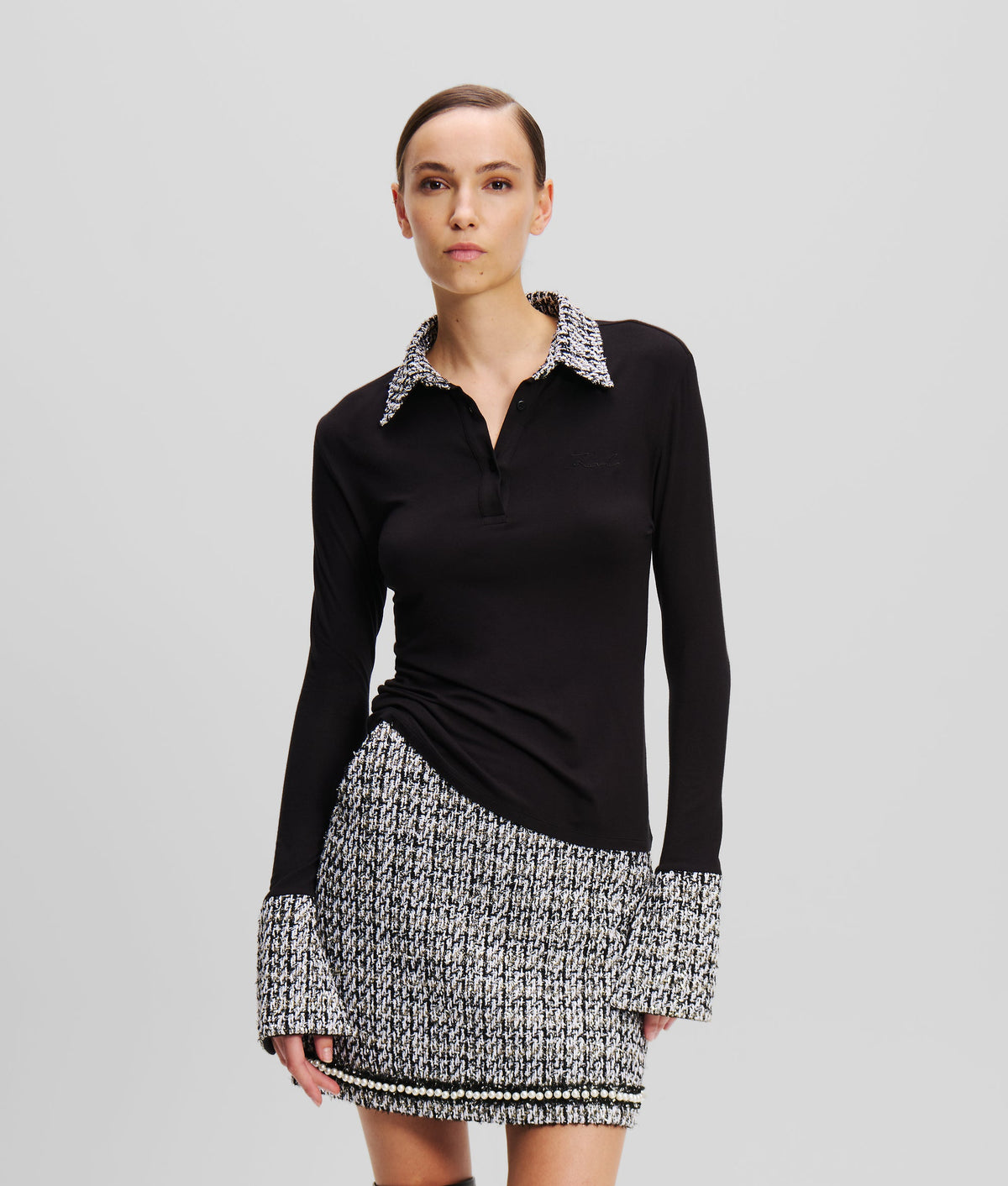 LONG-SLEEVED BOUCLE POLO SHIRT