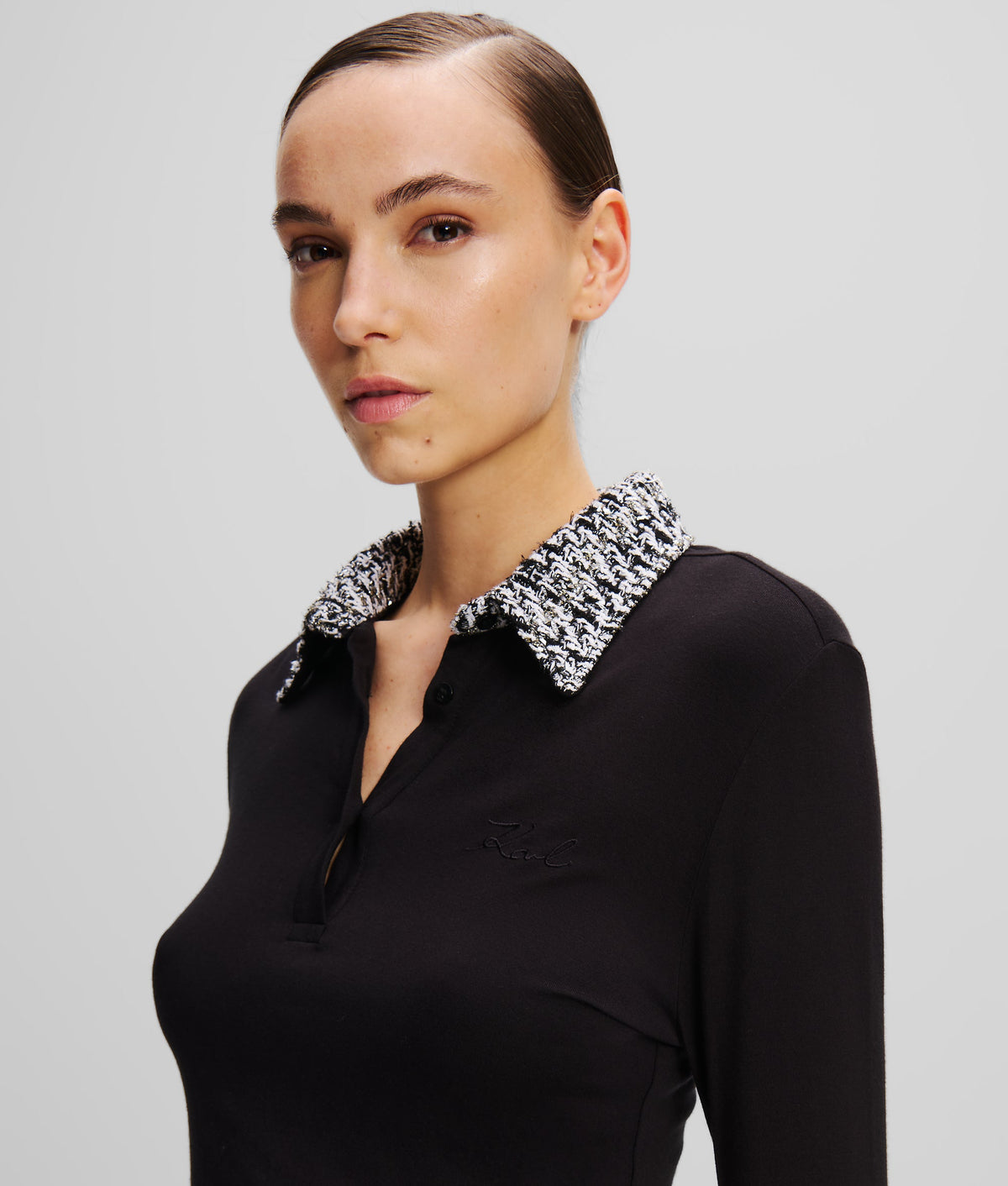 LONG-SLEEVED BOUCLE POLO SHIRT