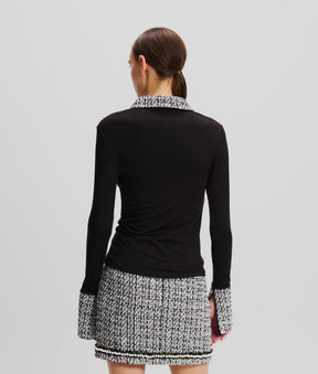 LONG-SLEEVED BOUCLE POLO SHIRT