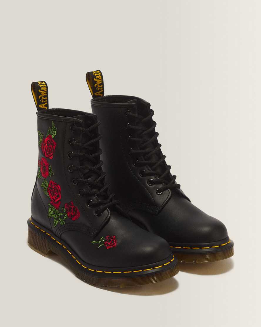 1460 Vonda Floral Leather Lace Up Boots — Black