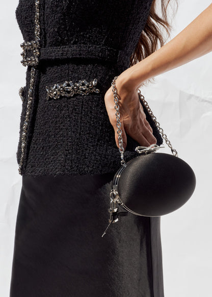 Black Satin Oval Clutch