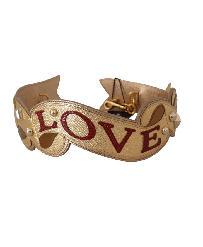 Gold Leather LOVE Patch Bag Strap