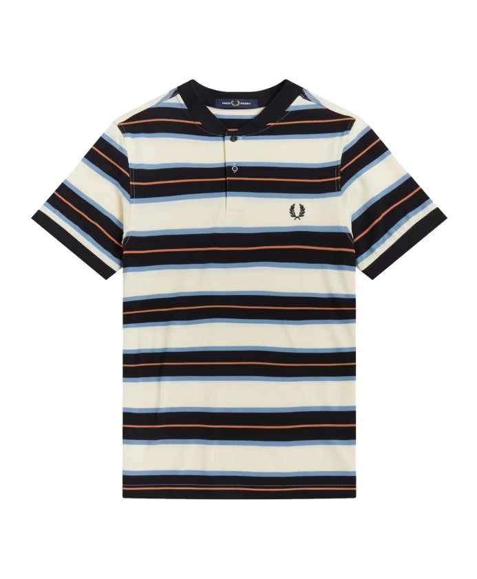 Fred Perry Striped Bomber Collar Polo Shirt