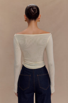 Colette Boat Neck Mesh Top - Ivory