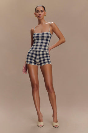 Marcie Sleeveless Knit Top - Navy Gingham