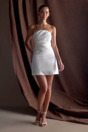 Leslie Gathered Taffeta Mini Dress - White