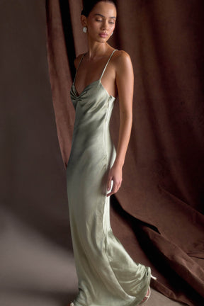 Lilly Sweetheart Satin Maxi Dress - Sage