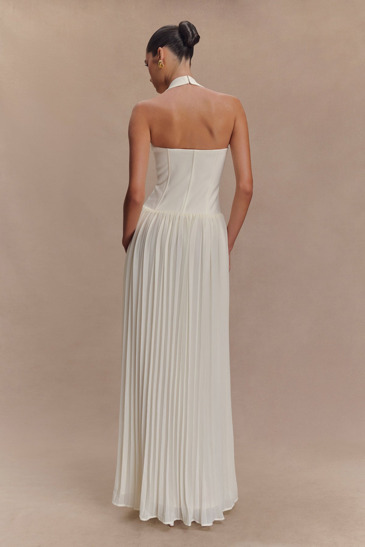 Stacie Pleated Halter Maxi Dress - Ivory