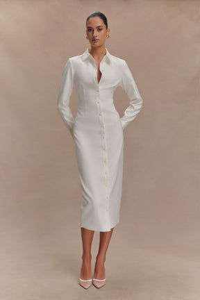 Dorian Fitted Shirt Midi Dress - White