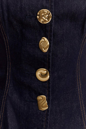 Neve Sleeveless Buttoned Denim Top - Washed Indigo Blue