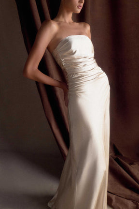 Cedar Strapless Satin Maxi Dress - Blush Gold