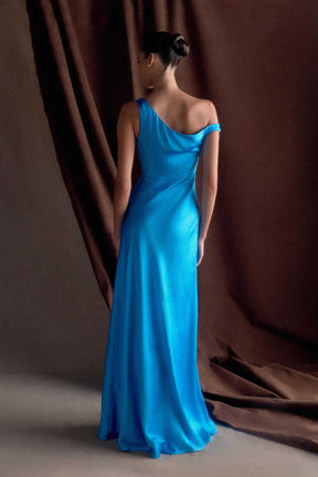 Jacinta One Shoulder Maxi Dress - Cyan Blue