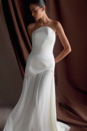 Juno Strapless Pleated Maxi Gown - White