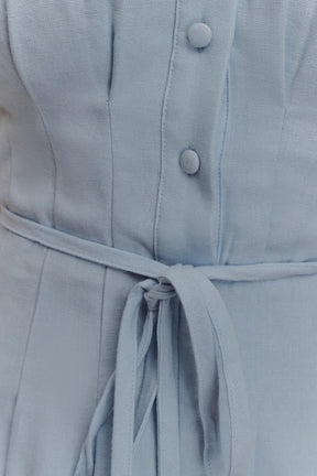 Aysha Buttoned Linen Midi Dress - Cornflower Blue