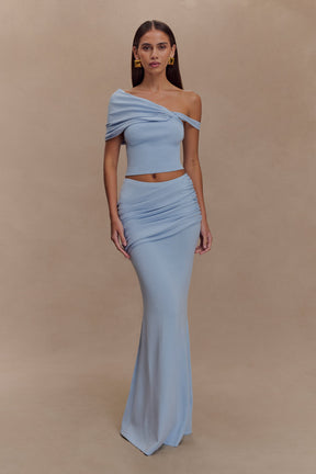 Irene Gathered Knit Maxi Skirt - Blue