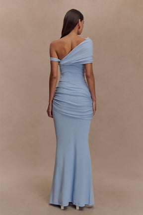 Irene Gathered Knit Maxi Skirt - Blue